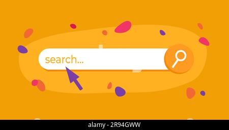 Barra di ricerca con cursore del mouse su sfondo arancione. Illustrazione del vettore piatto Illustrazione Vettoriale