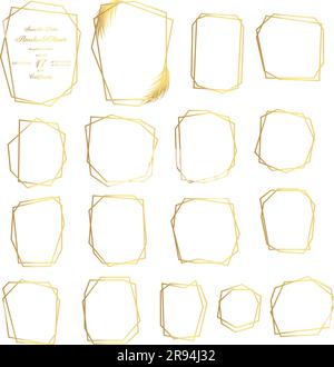 Cornice Gold Collection con foglie di palme in poliedro geometrico, stile art deco per l'invito al matrimonio, modelli di lusso, motivi decorativi. Moder Illustrazione Vettoriale