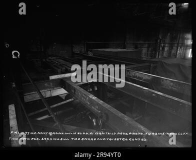 Progress Photo mensile, Building 41, turbine Installation, Looking Southwest, The Snare and Trieste Company, Contractors. Vetri negativi della costruzione e riparazione di edifici, strutture e navi presso il New York Navy Yard. Foto Stock