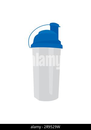 Agitatore sportivo in plastica bianca con coperchio blu isolato su sfondo bianco. Illustrazione vettoriale piatta Illustrazione Vettoriale