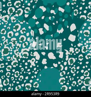 Astratto moderno leopardo motivo senza giunture con cerchi. Animali sfondo alla moda. Illustrazione vettoriale decorativa a colori per stampa, cartoncino, tessuto Illustrazione Vettoriale