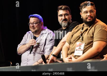 UTRECHT - Marvea's Stormbreakers durante una sessione dal vivo del Comic con olandese. Dutch Comic con è un evento annuale dedicato a fumetti, film, serie, videogiochi e costumi di personaggi della cultura pop. ANP EVA PLEVIER paesi bassi OUT - belgio OUT Foto Stock