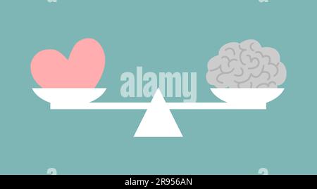 Cuore e cervello su scale. Equilibrio tra emozioni e mente. Illustrazione vettoriale in stile piatto Illustrazione Vettoriale