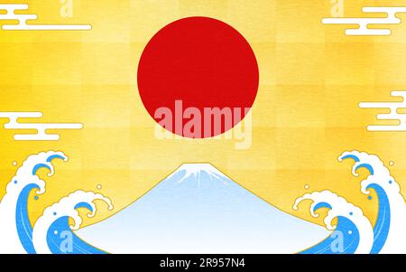 Sfondi per il giorno di Capodanno, sfondi in stile giapponese, onde ruvide e Monte Fuji all'alba, illustrazione vettoriale Illustrazione Vettoriale