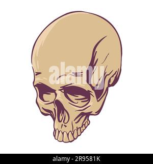 Teschio realistico disegnato per tatuaggio e design horror. Simbolo della morte. Illustrazione vettoriale Illustrazione Vettoriale