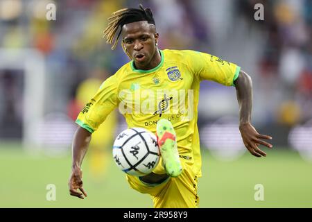 23 giugno 2023: Team Ronaldinho VINI JR. (7) in azione durante la partita di calcio Beautiful Game Team Ronaldinho vs Team Robert Carlos all'Exploria Stadium di Orlando, Florida, il 23 giugno 2023. (Immagine di credito: © Cory Knowlton/ZUMA Press Wire) SOLO USO EDITORIALE! Non per USO commerciale! Foto Stock