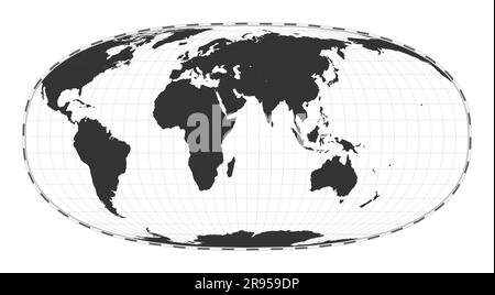 Mappa vettoriale del mondo. La proiezione iperellittica di Waldo R. Tobler. Mappa geografica del mondo pianeggiante con linee di latitudine e longitudine. Centrato a 60° W lo Illustrazione Vettoriale