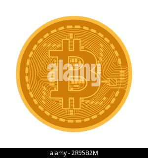 Bitcoin dorato isolato su sfondo bianco. Simbolo di valuta crittografica. Illustrazione del vettore piatto Illustrazione Vettoriale
