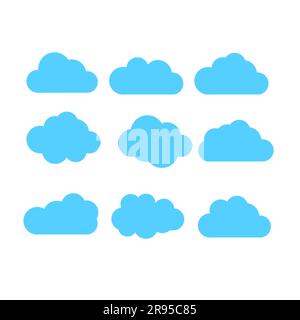 Set di fumetti, simbolo o icona nuvola, set di nuvole diversi Illustrazione Vettoriale