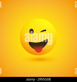 Emoji sorridente con linguetta bloccata - Emoticon felice semplice su sfondo giallo - Vector Design Illustrazione Vettoriale