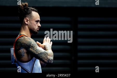 ROTTERDAM - Bart Deurloo in azione durante la ginnastica NK ad Ahoy. Deurloo, che ha riconsiderato la sua decisione di fermarsi all'inizio di questo mese, gira tutto intorno. ANP IRIS VANDEN BROEK Foto Stock