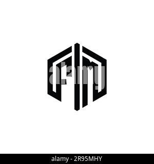 FM Letter Logo monogramma forma esagonale con modello di design CONNECT Outline Foto Stock