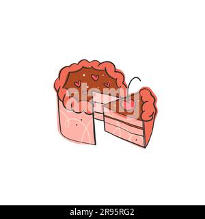 Grafica astratta dei cartoni animati disegnata a mano, divertente illustrazione grafica dolce. Design Sweet food. Torta di compleanno astratta e carina in modo semplice Illustrazione Vettoriale
