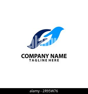 Due mani si aiutano a vicenda con il design del logo verde Illustrazione Vettoriale