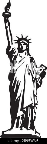 Illustrazione con stencil grafico Stencil della Statua della libertà nero su bianco - vettore Illustrazione Vettoriale