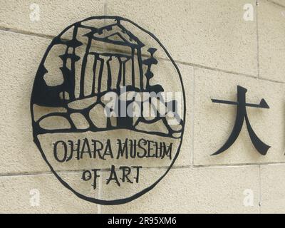Il logo del MUSEO D'ARTE DI OHARA a Kurashiki; un museo privato con arte occidentale e il più antico del Giappone. Foto Stock