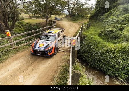 04 Esapekka LAPPI (fin), Janne FERM (fin), HYUNDAI SHELL MOBIS WORLD RALLY TEAM, HYUNDAI i20 N Rally1 Hybrid, WRC, azione durante il Safari Rally Kenya 2023, 7th° round del WRC World Rally Car Championship 2023, dal 22 al 25 giugno 2023 a Naivasha, Nakuru County, Kenya Foto Stock