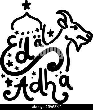 Disegnato a mano con testo Eid al Adha. illustrazione del testo di eid al adha Illustrazione Vettoriale