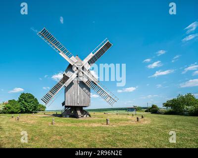 Il mulino a vento di Krippendorf sul campo di battaglia del 1806, Bockwindmuehle, vicino a Jena, Turingia, Germania Foto Stock