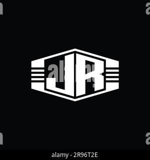 JR Letter Logo monogramma emblema esagonale con strisce che delineano il modello di design Foto Stock