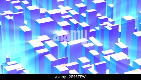 Astratto 3D cubi rettangoli sfumatura blu a forma di grande città con grattacieli sfondo astratto. Foto Stock