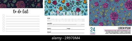 Set di biglietti per matrimoni botanici, vintage Save the Date, fiori di limoni e rami d'oliva modello di design, copertina Vector fashion, grafica po Illustrazione Vettoriale