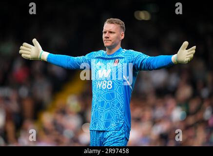 Il portiere Bernd Leno del Fulham durante la partita di Premier League tra Fulham e Manchester City al Craven Cottage, Londra, Inghilterra il 30 aprile 2023 Foto Stock