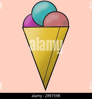 su sfondo rosa da un cono gelato con tre palline multicolore. Foto Stock