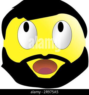 Simpatico emoticon calvo giallo musulmano, emoticon con baffi e barba - illustrazione su sfondo bianco isolato Foto Stock