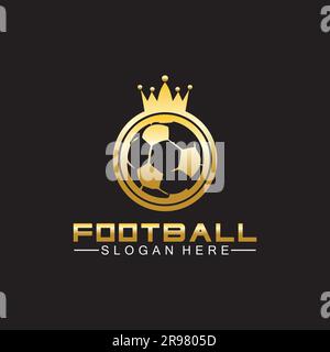 Lussuoso logo del re del calcio dorato su sfondo nero isolato Illustrazione Vettoriale