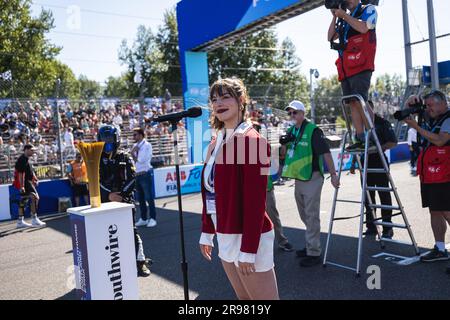 Inno nazionale DEGLI STATI UNITI, griglia di partenza, griglia di partenza durante l'ePrix Southwire Portland 2023, 9° incontro del Campionato Mondiale di Formula e ABB FIA 2022-23, sul circuito internazionale di Portland dal 22 al 24 giugno 2023 a Portland, Stati Uniti d'America - foto Germain Hazard/DPPI Credit: DPPI Media/Alamy Live News Foto Stock