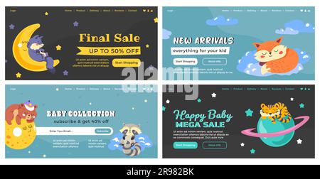 Set per la progettazione di banner Web per l'offerta di negozi per bambini Illustrazione Vettoriale