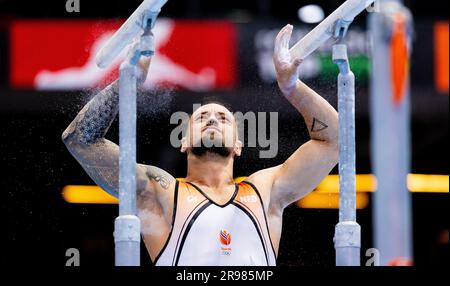 ROTTERDAM - Bart Deurloo in azione durante la ginnastica NK ad Ahoy. Deurloo, che ha riconsiderato la sua decisione di fermarsi all'inizio di questo mese, gira tutto intorno. ANP IRIS VANDEN BROEK Foto Stock