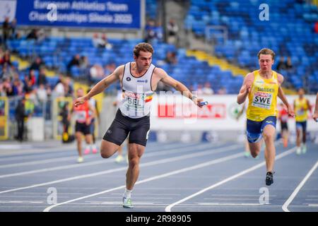 Chorchow, Polonia. 24 giugno 2023. Il belga Kobe Vleminckx nella foto è stato mostrato in azione durante i Campionati europei di atletica a squadre, a Chorchow, Slesia, Polonia, sabato 24 giugno 2023. Il Team Belgium partecipa alla prima divisione dal 23 al 25 giugno. BELGA PHOTO THOMAS WINDESTAM Credit: Belga News Agency/Alamy Live News Foto Stock