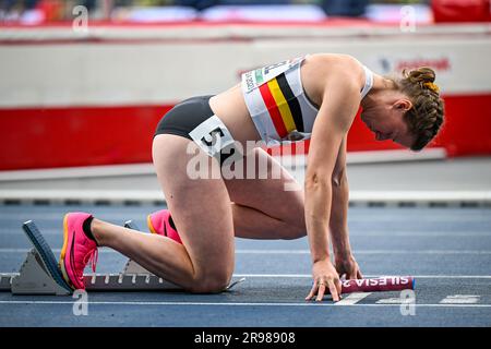 Chorchow, Polonia. 24 giugno 2023. Il belga Elise Mehuys nella foto si è esibito durante i Campionati europei di atletica a squadre, a Chorchow, Slesia, Polonia, sabato 24 giugno 2023. Il Team Belgium partecipa alla prima divisione dal 23 al 25 giugno. BELGA PHOTO THOMAS WINDESTAM Credit: Belga News Agency/Alamy Live News Foto Stock