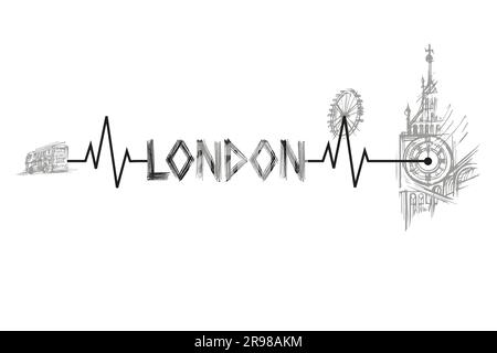 vettore london cityscape line. illustrazione del punto di riferimento britannico in stile di schizzo Illustrazione Vettoriale