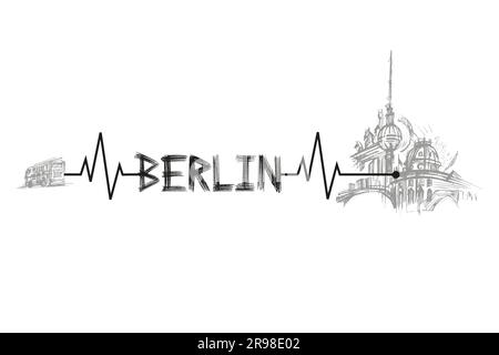 Skyline di Berlino, illustrazione con incisione vettoriale vintage, disegnata a mano, schizzo Illustrazione Vettoriale