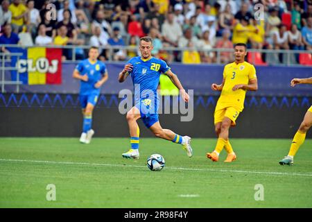 Non esclusiva: BUCAREST, ROMANIA - 24 GIUGNO 2023 - il centrocampista ucraino Oleksii Kashchuk è raffigurato durante il campione europeo Under-21 2023 Foto Stock