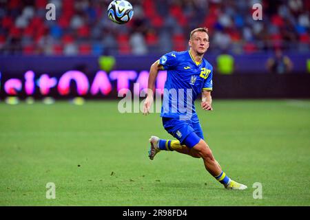 Non esclusiva: BUCAREST, ROMANIA - 24 GIUGNO 2023 - il centrocampista ucraino Oleksii Kashchuk è raffigurato durante il campione europeo Under-21 2023 Foto Stock