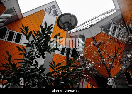 Cube Houses è un innovativo set di appartamenti residenziali a Rotterdam, NL Foto Stock