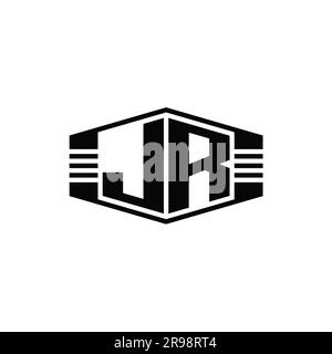 JR Letter Logo monogramma emblema esagonale con strisce che delineano il modello di design Foto Stock