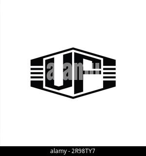 VF Letter Logo monogramma emblema esagonale forma con strisce che delineano il modello di design Foto Stock