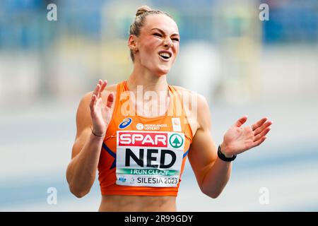 Slesia, Polonia. 25 giugno 2023. SLESIA, POLONIA - GIUGNO 25: I Paesi Bassi Lieke Klaver gareggiano sui 200 m al 5° giorno dei Giochi europei allo Stadio di Slesia il 25 giugno 2023 in Slesia, Polonia. (Foto di Nikola Krstic/BSR Agency) credito: BSR Agency/Alamy Live News Foto Stock