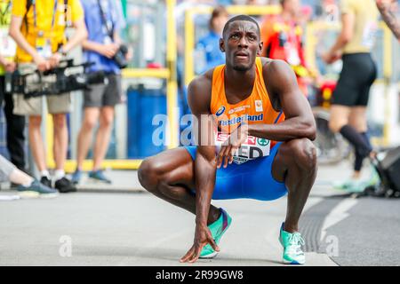 Slesia, Polonia. 25 giugno 2023. SLESIA, POLONIA - GIUGNO 25: Taymir Burnet dei Paesi Bassi gareggia sui 200 m al 5° giorno dei Giochi europei allo stadio di Slesia il 25 giugno 2023 in Slesia, Polonia. (Foto di Nikola Krstic/BSR Agency) credito: BSR Agency/Alamy Live News Foto Stock