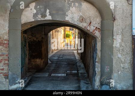 Scopri i misteriosi vicoli medievali pisani Foto Stock