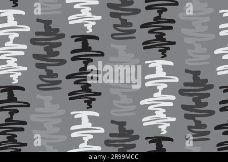 Motivo ondulato senza cuciture. Decorazioni audaci con linee d'inchiostro. Disegno a pennello ruvido nero disegnato a mano. Sbavature graffi carta da imballaggio grunge. Vintage Illustrazione Vettoriale