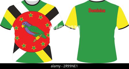 T-Shirt Design con Dominica Flag Vector Illustrazione Vettoriale