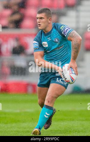 Eccles, Regno Unito. 25 giugno 2023. Brad o'Neill n. 22 dei Wigan Warriors durante il Betfred Super League Round 16 Match Salford Red Devils vs Wigan Warriors all'AJ Bell Stadium, Eccles, Regno Unito, 25 giugno 2023 (foto di Steve Flynn/News Images) ad Eccles, Regno Unito il 25/6/2023. (Foto di Steve Flynn/News Images/Sipa USA) credito: SIPA USA/Alamy Live News Foto Stock