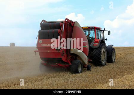 Lavori agricoli. Il raccolto in Lorena. Regione Grand Est, Francia Foto Stock