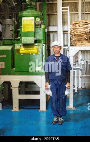 Giappone/prefettura di Hyogo/produzione sake giapponese/fabbrica di macinazione del riso. Foto Stock